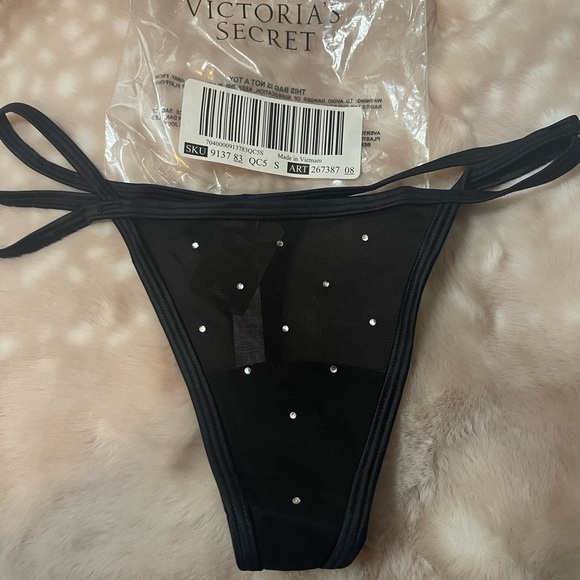 NWT Victoria’s Secret PINK mesh rhinestone shine thong S Small - Picture 4 of 4